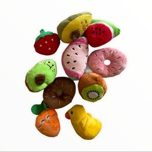 Dog squeaky toys 10 fruit & treats set of 10